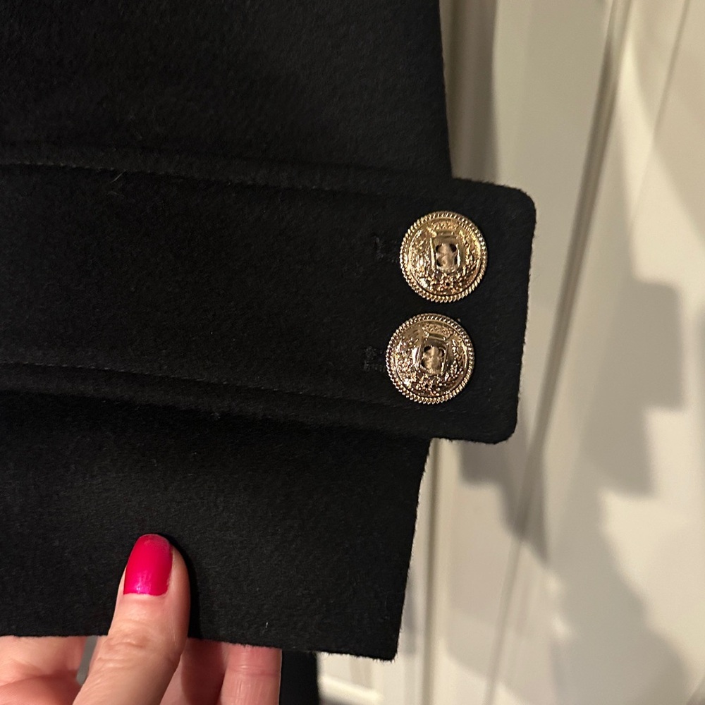 Sam Edelman Black Wool Coat with Gold Crested Buttons - Picture 3 of 7